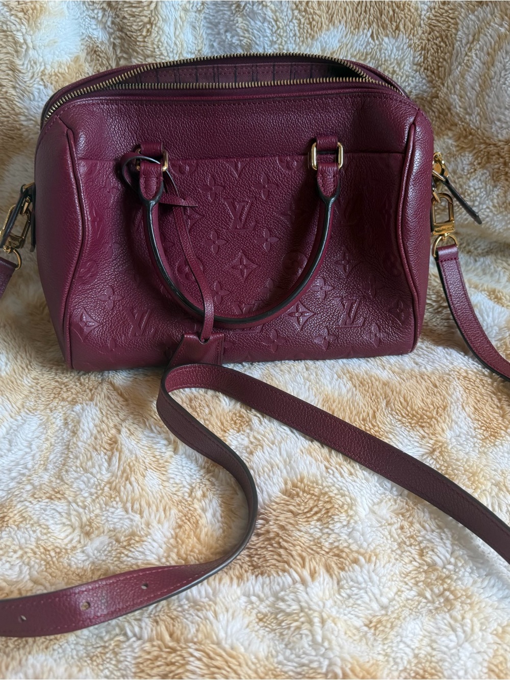 Louis Vuitton Wine Red Monogram Embossed Leather Satchel